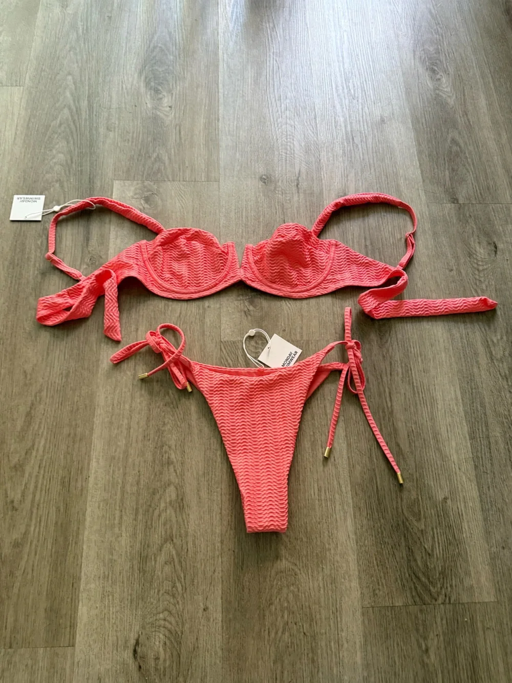 monday swimwear azalea pink clovelly top + palma bottoms bikini set medium large